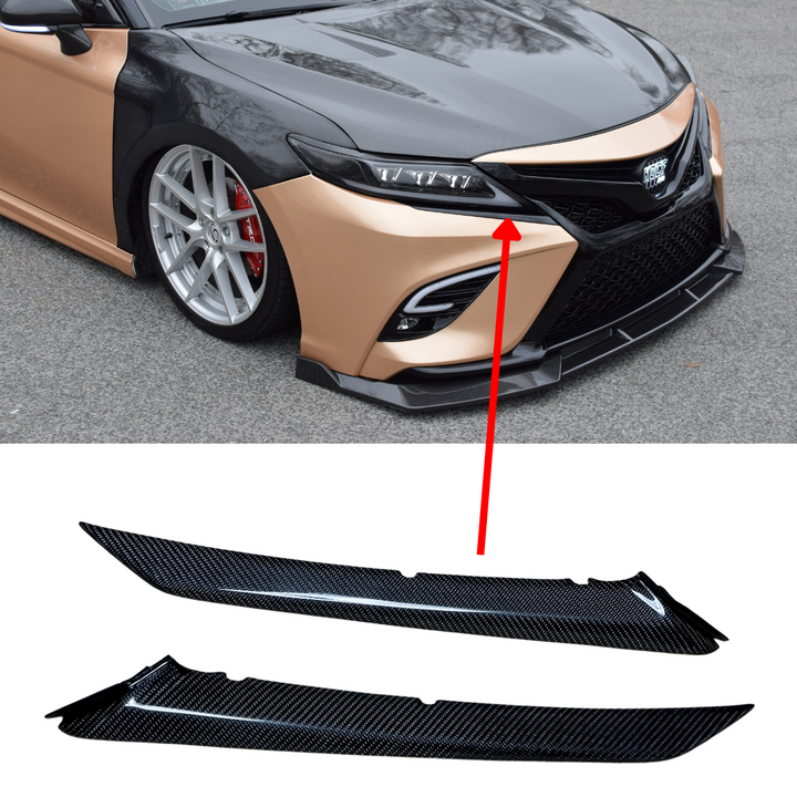 Carbon Fiber or Gloss Black Eyebrows Eyelids Under Headlight Compatible for 2018-2024 Toyota Camry TRD, XSE, SE - VIP Price