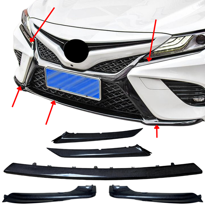 BUNDLE Carbon Fiber or Gloss Black Bottom Bumper Trims Compatible for 2018-2020 Toyota Camry XSE & SE - VIP Price