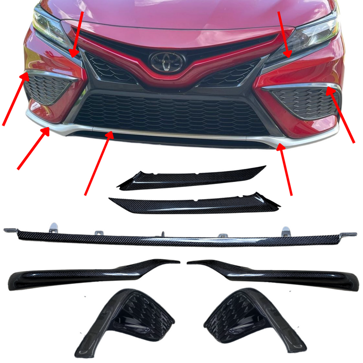 FULL BUNDLE Carbon Fiber or Gloss Black Bottom Bumper Trims Compatible for 2021-2024 Toyota Camry XSE & SE - VIP Price