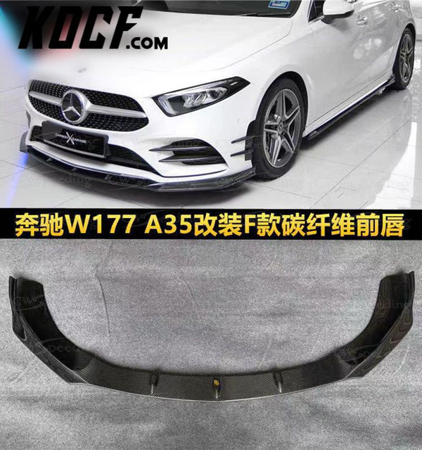 FD STYLE CARBON FIBER FRONT BUMPER LIP FRONT LIP FOR 2019-2021 MERCEDES BENZ A-CLASS W177 AMG A35 SEDAN