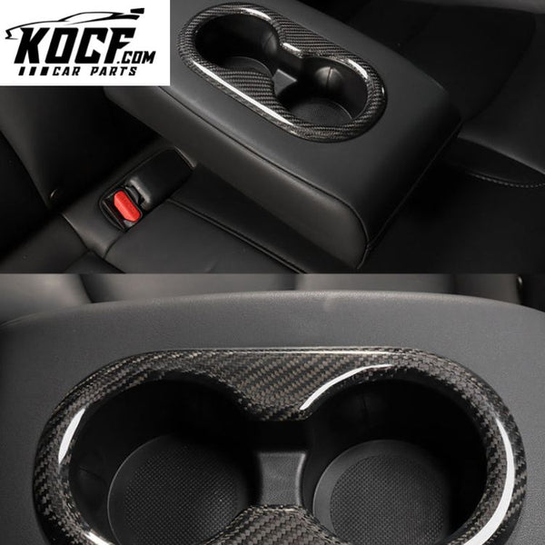 Dry Carbon Fiber Car Interior Rear Seat Water Cup Holder Cover Trim For Tesla Model 3 2017+