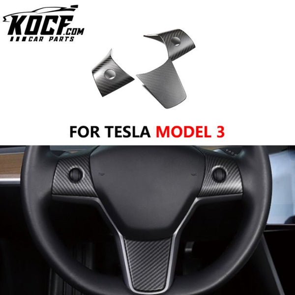 Car Interior Accessories Real Carbon Fiber 3 Pcs/set Steering Wheel Cover Trim For Tesla Model 3 Model Y