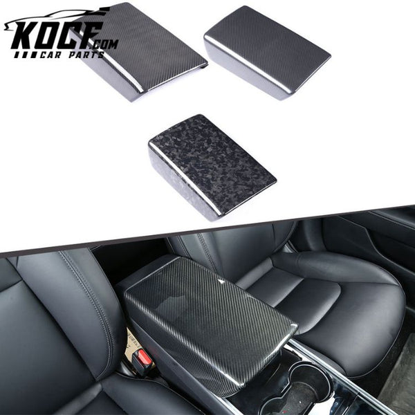 Car Interior Trims Dry Carbon Fiber Armrest Cover For Tesla Model 3 Model Y 2017-2021