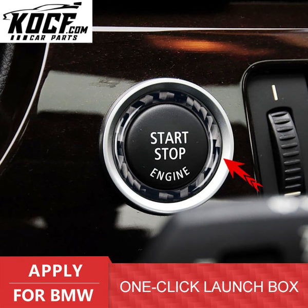 Car Start Stop Button Cover with Carbon Fiber Button Ring Sticker for BMW E Chassis 2009-2012 E90 E92 E93