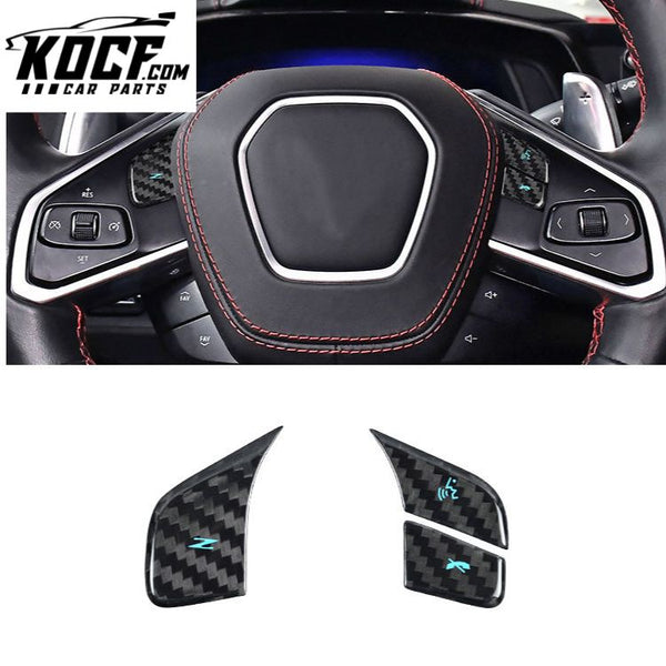 ES Black Red Real Carbon Fiber Interior Accessories Steering Wheel Button Frame For Corvette C8 Carbon Fiber Trim