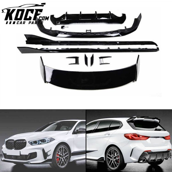 MP style ABS Gloss black body kit for BMW 1 series F40 front rear car bumper lip diffuer roof spoiler bodykit