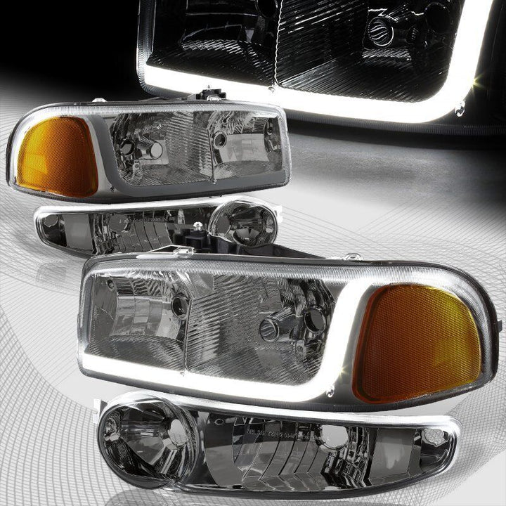 For GMC Sierra/Yukon XL 1500 Denali DRL LED Smoke Amber Headlights+Bumper 4PCS - KOCF.com - Car Parts